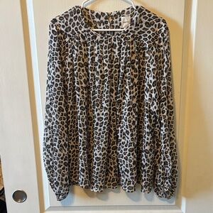 Anthropologie Maeve Sheer Leopard Print Blouse - Black and Cream